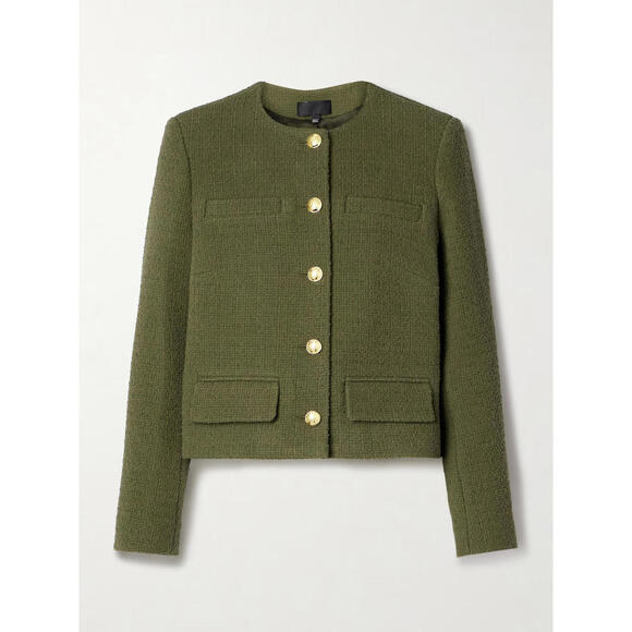 NEW, NILI LOTAN Paige cropped cotton-blend tweed jacket in olive Size 10 #SJ1768 - Picture 1 of 10